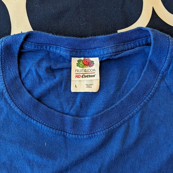 Fruit of the Loom Men's Long Sleeve T-Shirt Large Blue 100% Cotton Graphic Tee - Picture 4 of 4